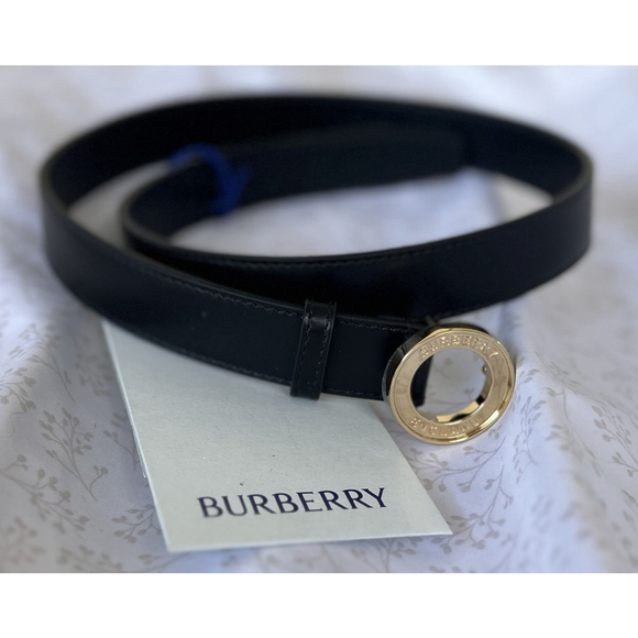 NWD Burberry Black Belt Gold Circular Logo Buckle Classic Women’s Size Small main image 4